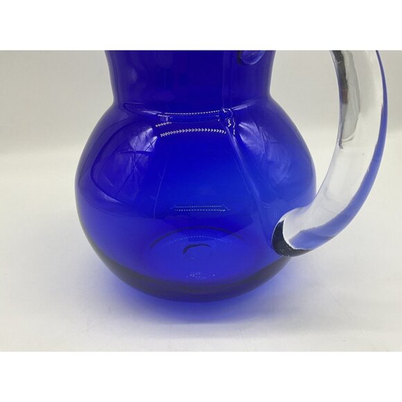 Handblown Vintage Pitcher Cobalt Blue and Clear Art Glass Quality Workmanship - Picture 13 of 16